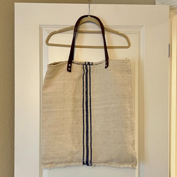 Vintage Feed Sack Oversized Tote Bag, Blue Cream - Picture 1 of 3